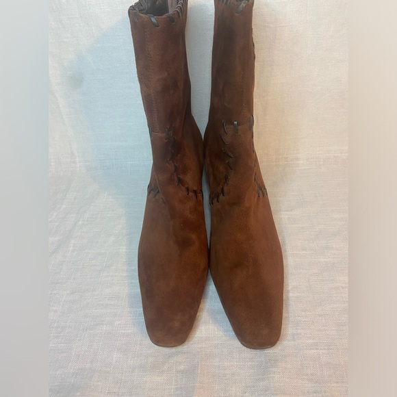 Vaneli Brown Suede Ankle Boot with Leather Cord Trim Zip Heel 11 N - Picture 3 of 8